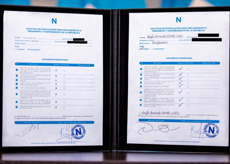 Nayib Bukele y Félix Ulloa se inscriben en Nuevas Ideas como precandidatos para presidente y vicepresidente