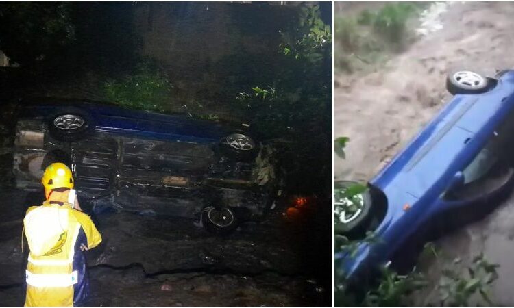 Correntada por tormentas arrastra un vehículo en Quezaltepeque
