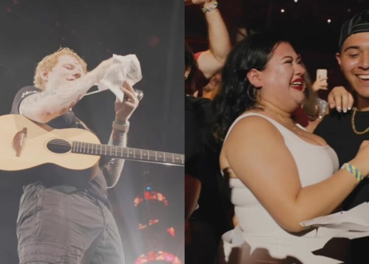 (VIDEO) Ed Sheeran interrumpió su concierto para revelar el sexo del bebé de una pareja en el público