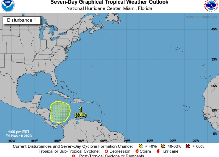 El Centro Nacional de Huracanes monitorea la formación de zona de baja presión que podría convertirse en tormenta en el atlántico de Centroamérica