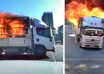 (VIDEO) Un camión envuelto en llamas atraviesa una ciudad china