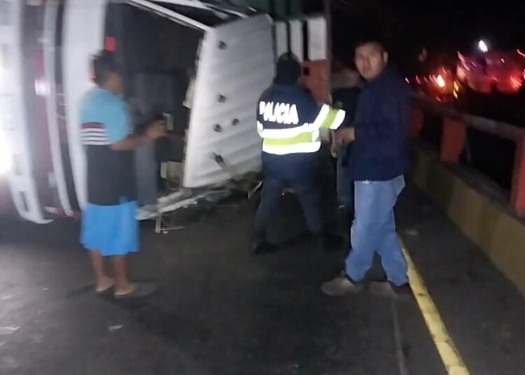 Camión que transportaba ganado volcó en Sonsonate