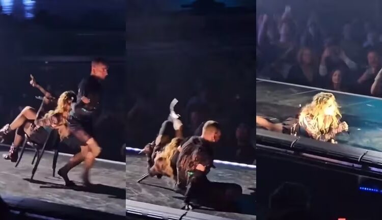 (VIDEO) Un bailarín tiró al suelo a Madonna durante su show en Seattle