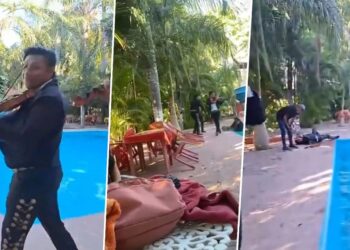 VIDEO | Mariachi cae al agua al tocar Las Mañanitas