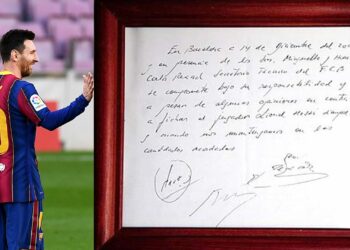 Será subastada la servilleta con la que Lionel Messi firmó con Barcelona