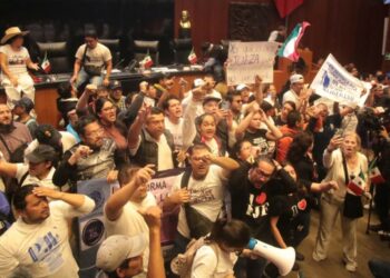 Manifestantes en contra de la reforma al Poder Judicial irrumpen el pleno del Senado mexicano