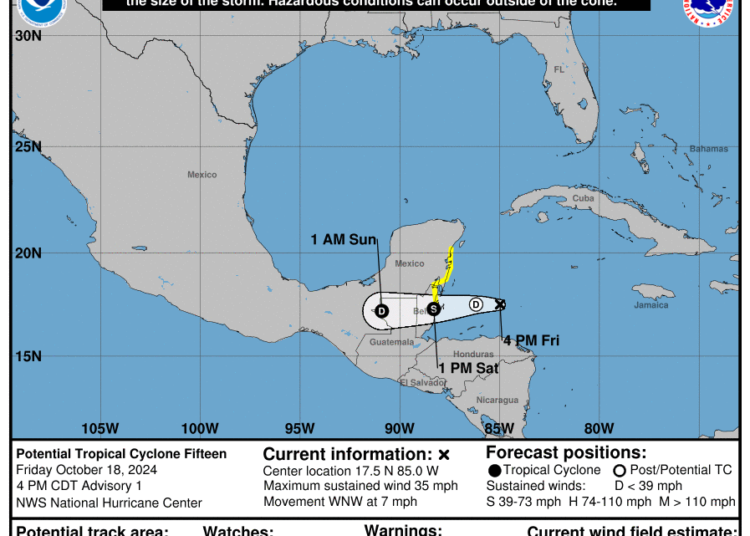 Un potencial ciclón tropical en el Caribe amenaza las costas de Yucatán y Belice con fuertes lluvias