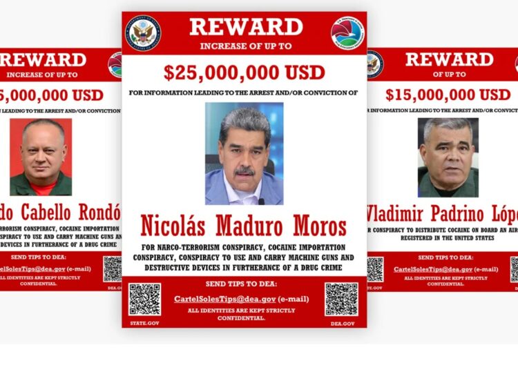 USD 25 Millones la recompenza por captura de Nicolás Maduro