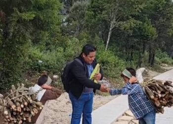 Niños llevan leña a su mamá antes de la escuela y regalan elotes a su maestro