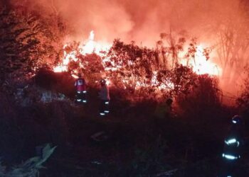 Bomberos combaten incendio en predio atrás del ISSS Ilopango