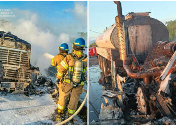 Bomberos sofocan incendio en pipa de combustible en Puerto El Triunfo