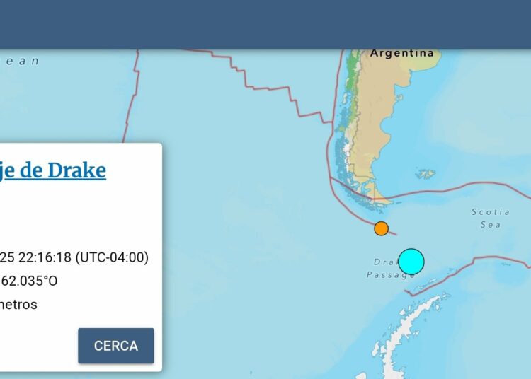 Sismo de gran magnitud sacude zona remota entre Sudamérica y la Antártida