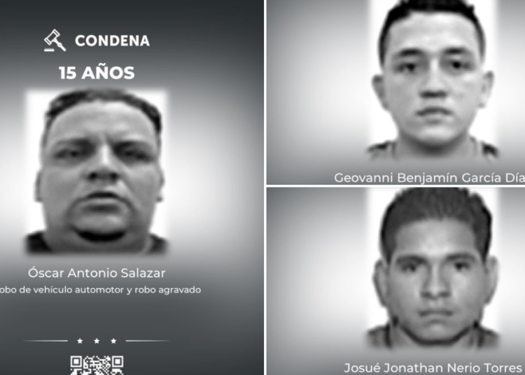 Condenan a tres asaltantes a 15 y 12 años de cárcel por robos violentos de vehículos en San Salvador