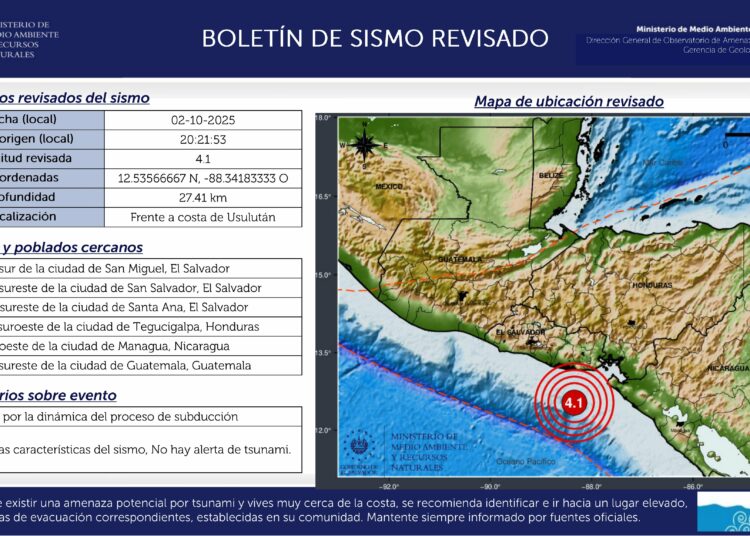 Sismo frente a la costa de Usulután no causa daños