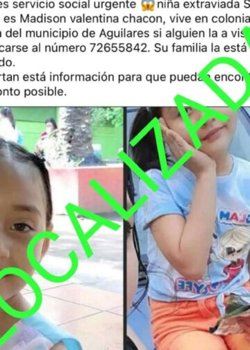 Menor reportada desaparecida es localizada sana y salva