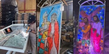 Alcaldía de Santa Ana Oeste elabora vitrales para fortalecer la Semana Santa y el turismo local