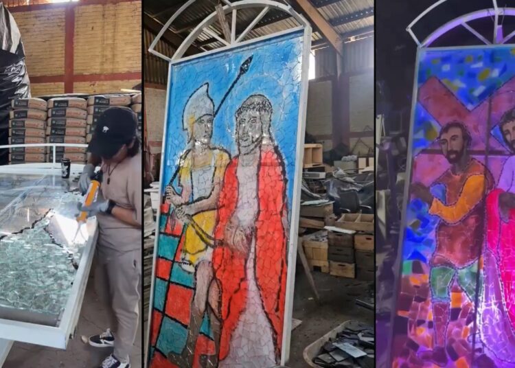 Alcaldía de Santa Ana Oeste elabora vitrales para fortalecer la Semana Santa y el turismo local