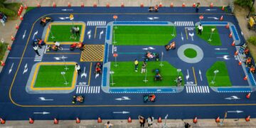 Niños aprenden seguridad vial mediante juegos interactivos en plaza Salvador del Mundo