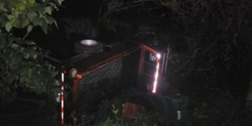 Pick up cae a un barranco luego de impactar contra una res en la vía