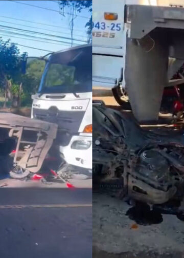 Dos motocicletas quedan bajo camiones tras siniestro vial en Moncagua