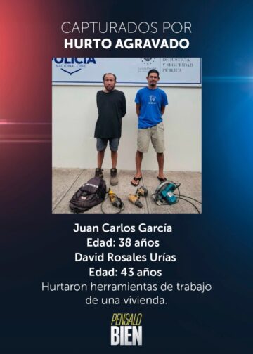 Sujetos capturados por hurtar herramientas de trabajo 
