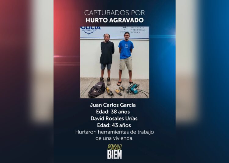 Sujetos capturados por hurtar herramientas de trabajo