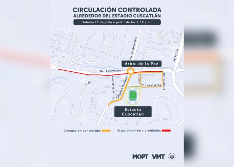 Circulación controlada en alrededores del estadio Cuscatlán por final de la Supercopa 2026
