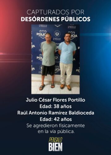 Capturan a sujetos por desórdenes públicos, informa la Policía 