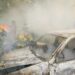 Bomberos atienden incendio vehicular en carretera hacia San José Guayabal