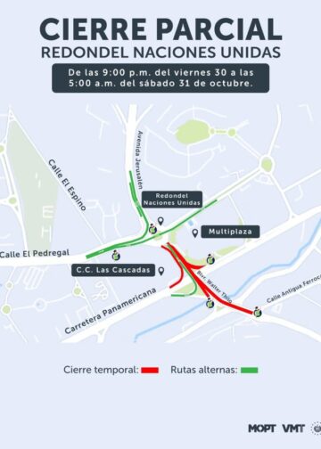 Cierre parcial en redondel Naciones Unidas por instalación de nueva pasarela