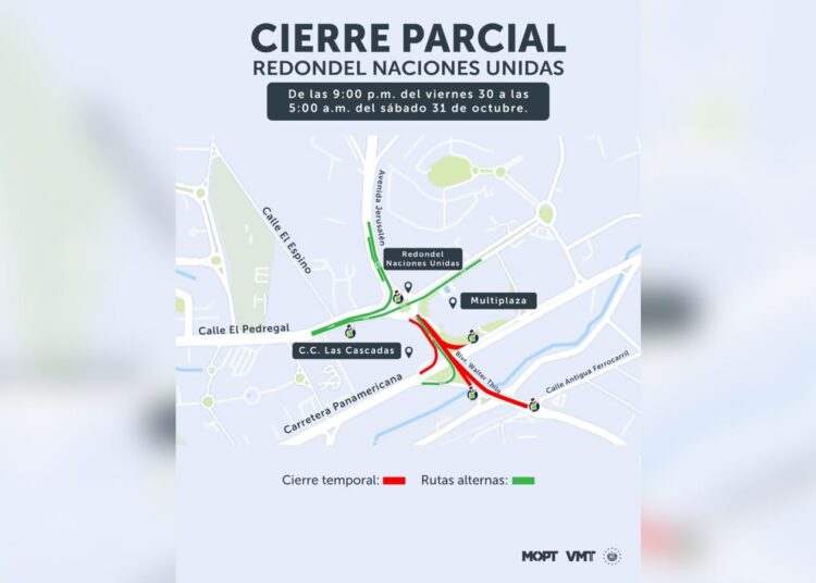 Cierre parcial en redondel Naciones Unidas por instalación de nueva pasarela