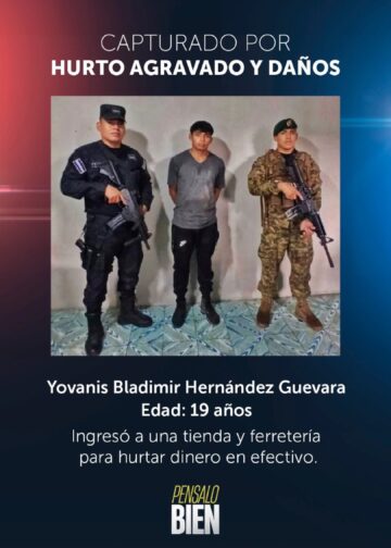 Capturan a sujeto que hurtó dinero de una ferretería en Morazán 